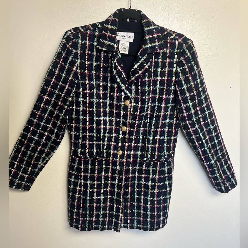 Danny & Nicole Black Tweed Blazer with Pink, Blue & Yellow Grid